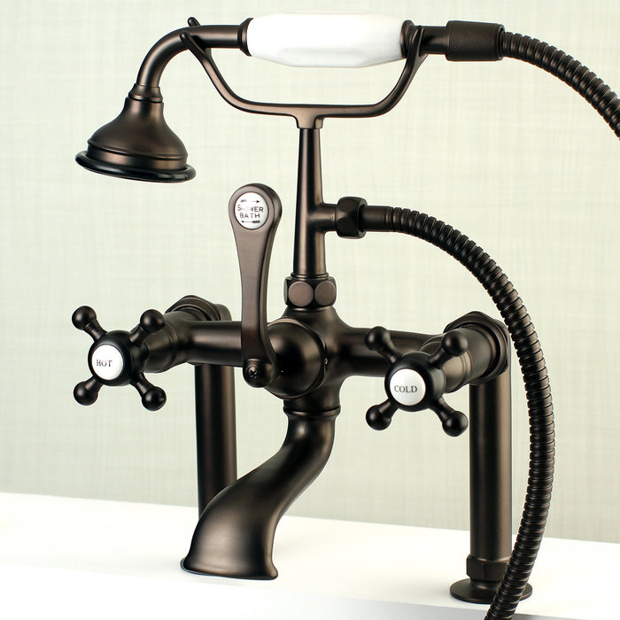 Kingston Heirloom AE103T5BX - English Country Three-Handle 2-Hole Deck-Mount Clawfoot Tub Faucet with Hand Shower, Oil Rubbed Bronze