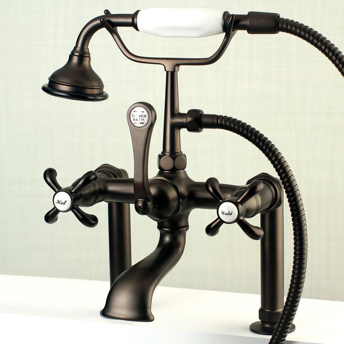 Kingston Heirloom AE103T5TX - French Country Three-Handle 2-Hole Deck-Mount Clawfoot Tub Faucet with Hand Shower, Oil Rubbed Bronze