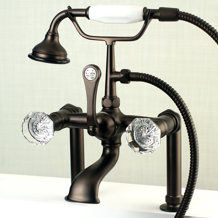 Kingston Heirloom AE103T5WCL - Celebrity Three-Handle 2-Hole Deck-Mount Clawfoot Tub Faucet with Hand Shower, Oil Rubbed Bronze