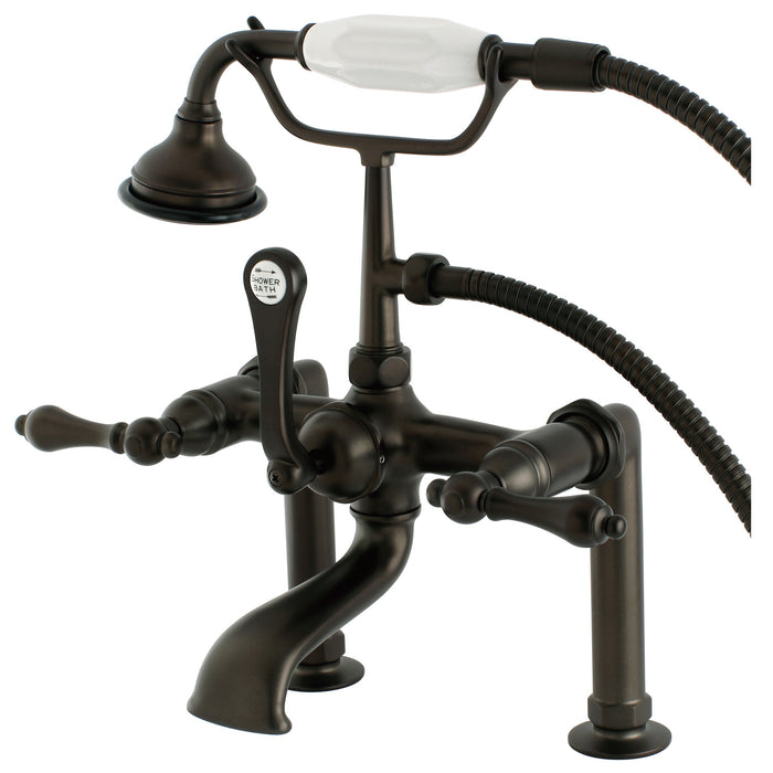 Kingston Heirloom AE103T5 - Aqua Vintage Three-Handle 2-Hole Deck-Mount Clawfoot Tub Faucet with Hand Shower, Oil Rubbed Bronze