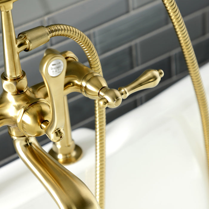 Kingston Heirloom AE103T7 - Aqua Vintage Three-Handle 2-Hole Deck-Mount Clawfoot Tub Faucet with Hand Shower, Brushed Brass