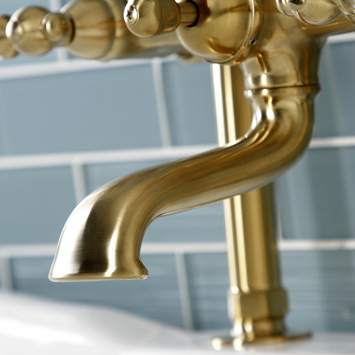 Kingston Heirloom AE103T7WLL - Wilshire Three-Handle 2-Hole Deck-Mount Clawfoot Tub Faucet with Hand Shower, Brushed Brass