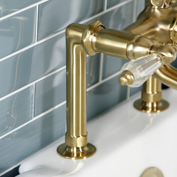 Kingston Heirloom AE103T7WLL - Wilshire Three-Handle 2-Hole Deck-Mount Clawfoot Tub Faucet with Hand Shower, Brushed Brass