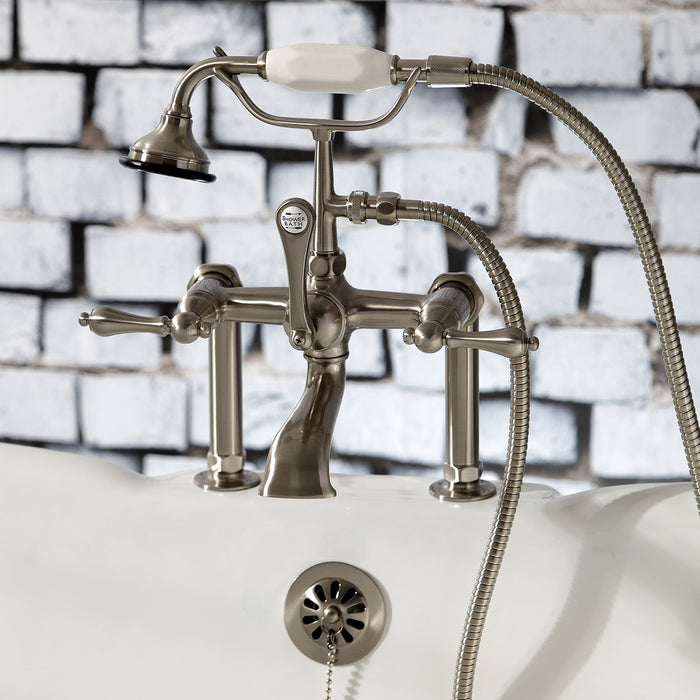 Kingston Heirloom AE103T8 - Aqua Vintage Three-Handle 2-Hole Deck-Mount Clawfoot Tub Faucet with Hand Shower, Brushed Nickel
