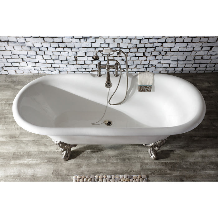 Kingston Heirloom AE103T8 - Aqua Vintage Three-Handle 2-Hole Deck-Mount Clawfoot Tub Faucet with Hand Shower, Brushed Nickel
