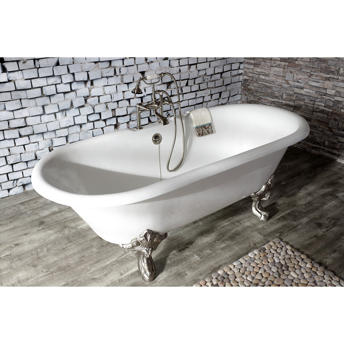 Kingston Heirloom AE103T8 - Aqua Vintage Three-Handle 2-Hole Deck-Mount Clawfoot Tub Faucet with Hand Shower, Brushed Nickel