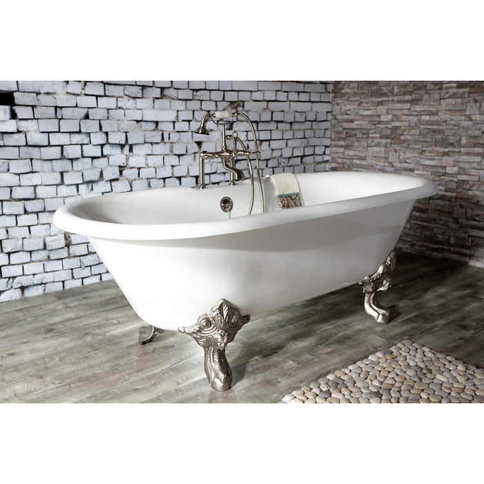 Kingston Heirloom AE103T8 - Aqua Vintage Three-Handle 2-Hole Deck-Mount Clawfoot Tub Faucet with Hand Shower, Brushed Nickel