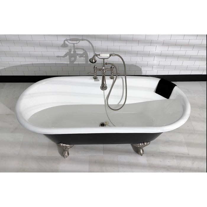 Kingston Heirloom AE103T8 - Aqua Vintage Three-Handle 2-Hole Deck-Mount Clawfoot Tub Faucet with Hand Shower, Brushed Nickel