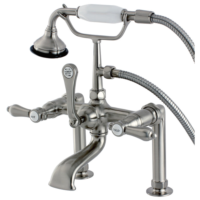 Kingston Heirloom AE103T8BAL - Heirloom Three-Handle 2-Hole Deck-Mount Clawfoot Tub Faucet with Hand Shower, Brushed Nickel