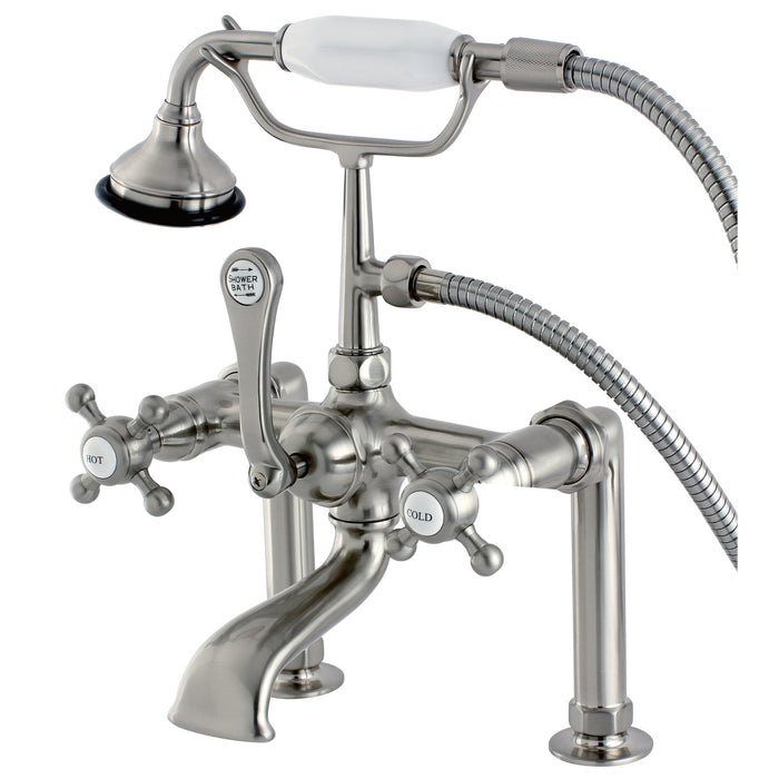 Kingston Heirloom AE103T8BX - English Country Three-Handle 2-Hole Deck-Mount Clawfoot Tub Faucet with Hand Shower, Brushed Nickel