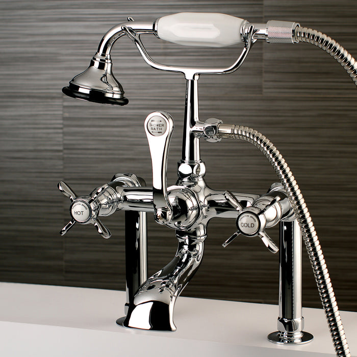 Kingston Heirloom AE104T1BEX - Essex Three-Handle 2-Hole Deck-Mount Clawfoot Tub Faucet with Hand Shower, Polished Chrome