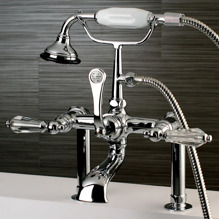 Kingston Heirloom AE104T1WLL - Wilshire Three-Handle 2-Hole Deck-Mount Clawfoot Tub Faucet with Hand Shower, Polished Chrome