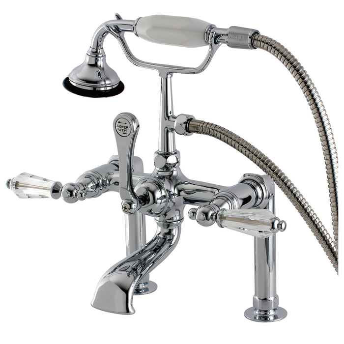 Kingston Heirloom AE104T1WLL - Wilshire Three-Handle 2-Hole Deck-Mount Clawfoot Tub Faucet with Hand Shower, Polished Chrome