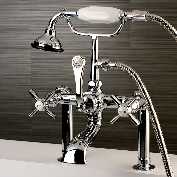 Kingston Heirloom AE104T1ZX - Millennium Three-Handle 2-Hole Deck-Mount Clawfoot Tub Faucet with Hand Shower, Polished Chrome