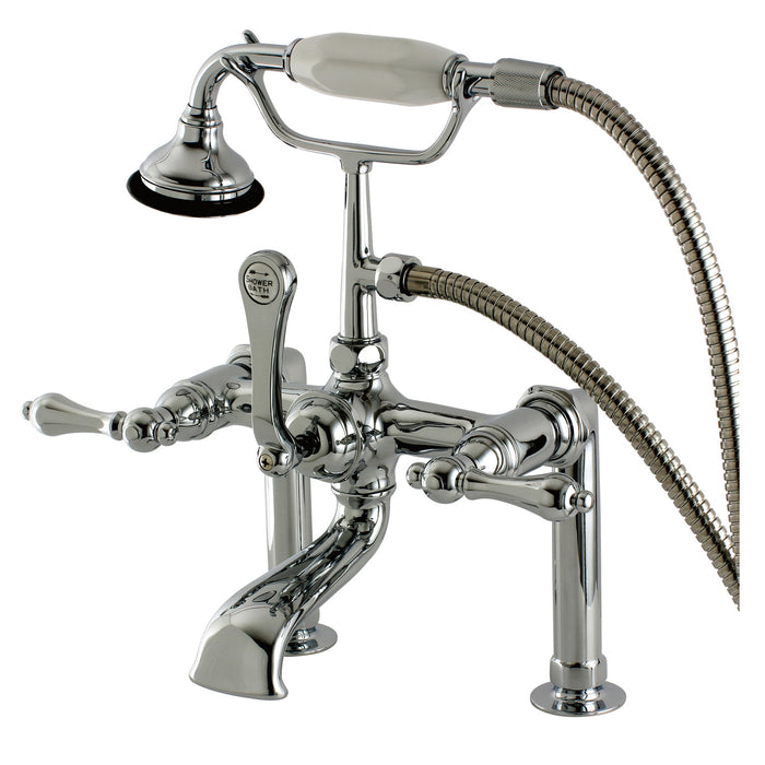 Kingston Heirloom AE104T1 - Aqua Vintage Three-Handle 2-Hole Deck-Mount Clawfoot Tub Faucet with Hand Shower, Polished Chrome