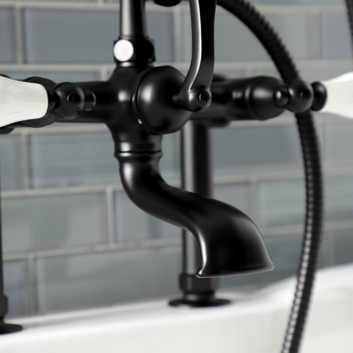 Kingston Heirloom AE105T0 - Aqua Vintage Three-Handle 2-Hole Deck-Mount Clawfoot Tub Faucet with Hand Shower, Matte Black