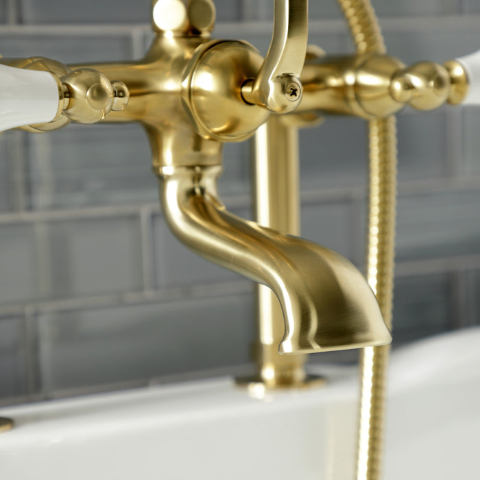 Kingston Heirloom AE105T7 - Aqua Vintage Three-Handle 2-Hole Deck-Mount Clawfoot Tub Faucet with Hand Shower, Brushed Brass