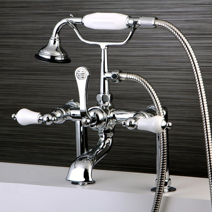 Kingston Heirloom AE106T1 - Aqua Vintage Three-Handle 2-Hole Deck-Mount Clawfoot Tub Faucet with Hand Shower, Polished Chrome
