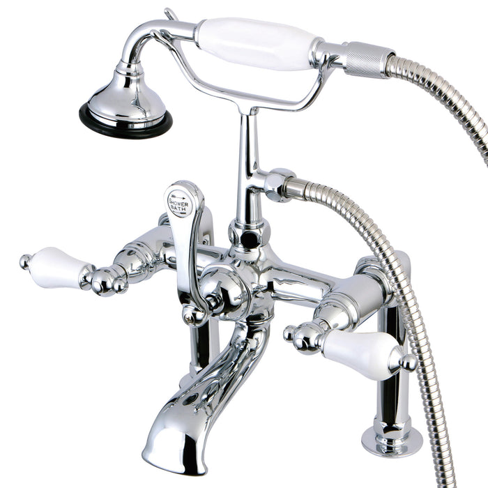 Kingston Heirloom AE106T1 - Aqua Vintage Three-Handle 2-Hole Deck-Mount Clawfoot Tub Faucet with Hand Shower, Polished Chrome