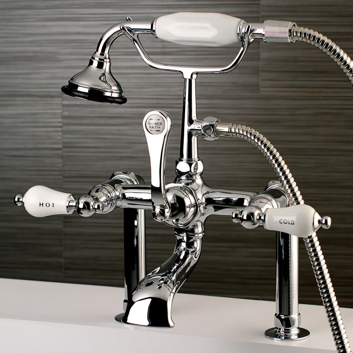 Kingston Heirloom AE108T1 - Aqua Vintage Three-Handle 2-Hole Deck-Mount Clawfoot Tub Faucet with Hand Shower, Polished Chrome