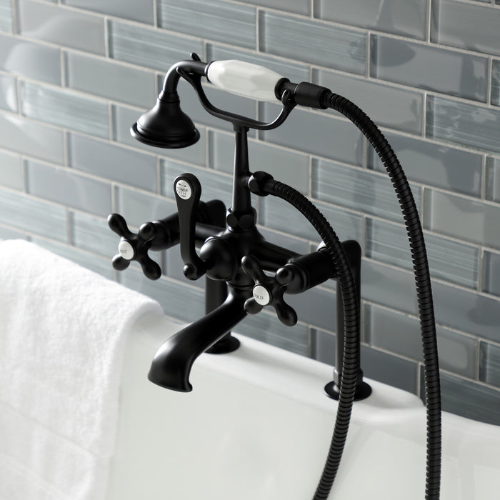 Kingston Heirloom AE109T0 - Aqua Vintage Three-Handle 2-Hole Deck-Mount Clawfoot Tub Faucet with Hand Shower, Matte Black