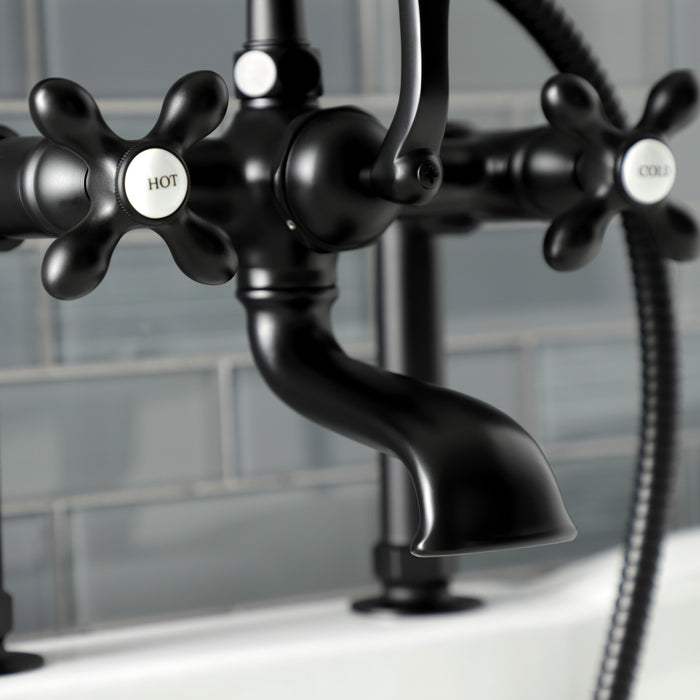 Kingston Heirloom AE109T0 - Aqua Vintage Three-Handle 2-Hole Deck-Mount Clawfoot Tub Faucet with Hand Shower, Matte Black