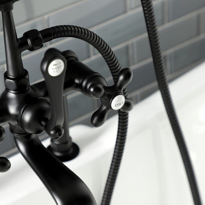 Kingston Heirloom AE109T0 - Aqua Vintage Three-Handle 2-Hole Deck-Mount Clawfoot Tub Faucet with Hand Shower, Matte Black