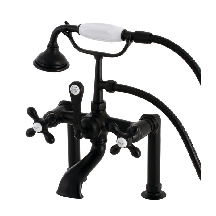 Kingston Heirloom AE109T0 - Aqua Vintage Three-Handle 2-Hole Deck-Mount Clawfoot Tub Faucet with Hand Shower, Matte Black