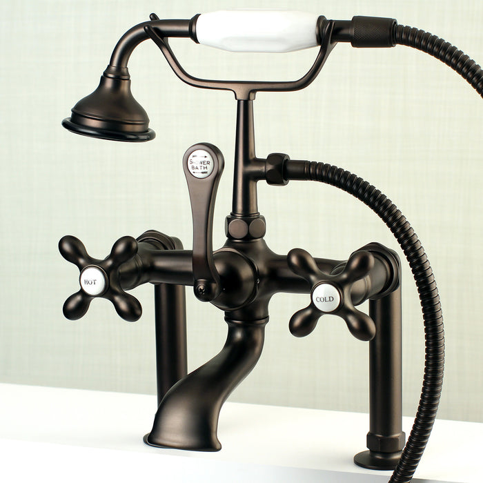 Kingston Heirloom AE109T5 - Aqua Vintage Three-Handle 2-Hole Deck-Mount Clawfoot Tub Faucet with Hand Shower, Oil Rubbed Bronze