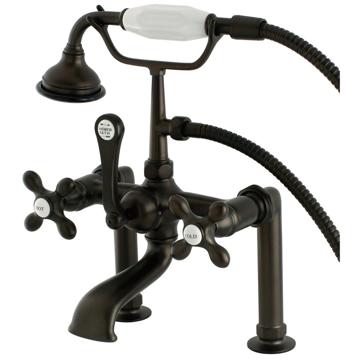 Kingston Heirloom AE109T5 - Aqua Vintage Three-Handle 2-Hole Deck-Mount Clawfoot Tub Faucet with Hand Shower, Oil Rubbed Bronze