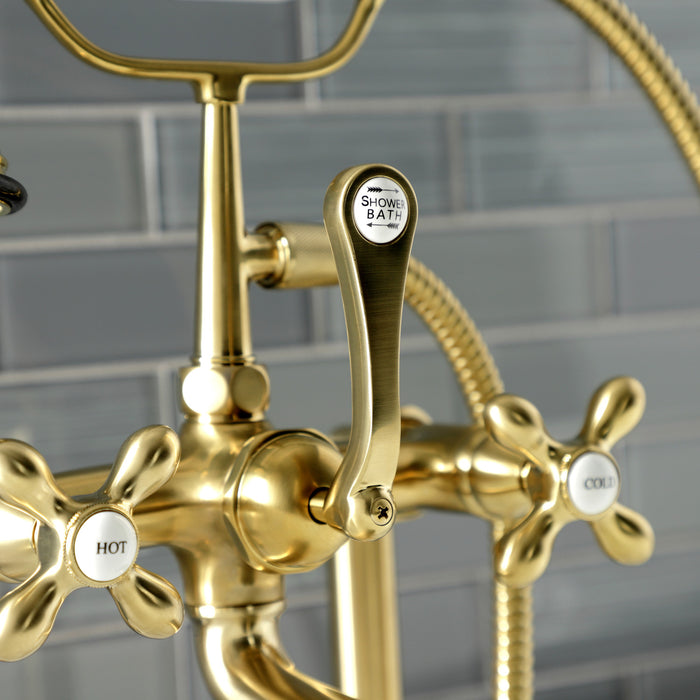 Kingston Heirloom AE109T7 - Aqua Vintage Three-Handle 2-Hole Deck-Mount Clawfoot Tub Faucet with Hand Shower, Brushed Brass