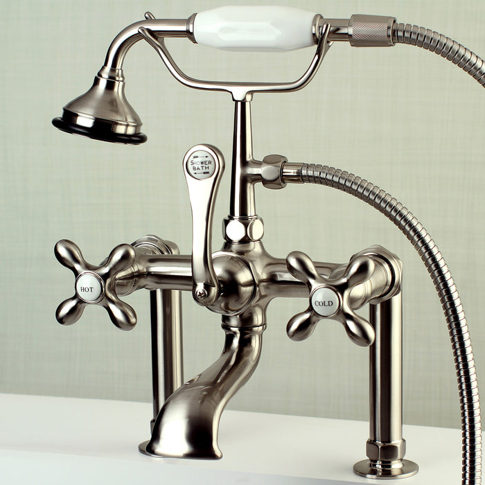 Kingston Heirloom AE109T8 - Aqua Vintage Three-Handle 2-Hole Deck-Mount Clawfoot Tub Faucet with Hand Shower, Brushed Nickel
