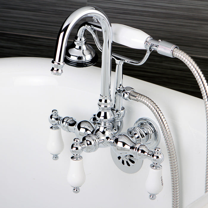 Kingston Heirloom AE10T1 - Aqua Vintage Three-Handle 2-Hole Tub Wall Mount Clawfoot Tub Faucet with Hand Shower, Polished Chrome