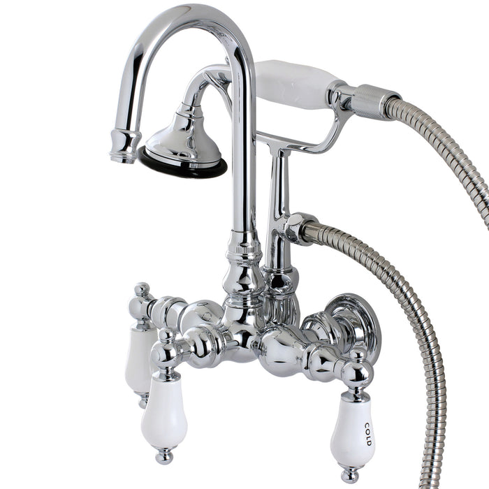 Kingston Heirloom AE10T1 - Aqua Vintage Three-Handle 2-Hole Tub Wall Mount Clawfoot Tub Faucet with Hand Shower, Polished Chrome