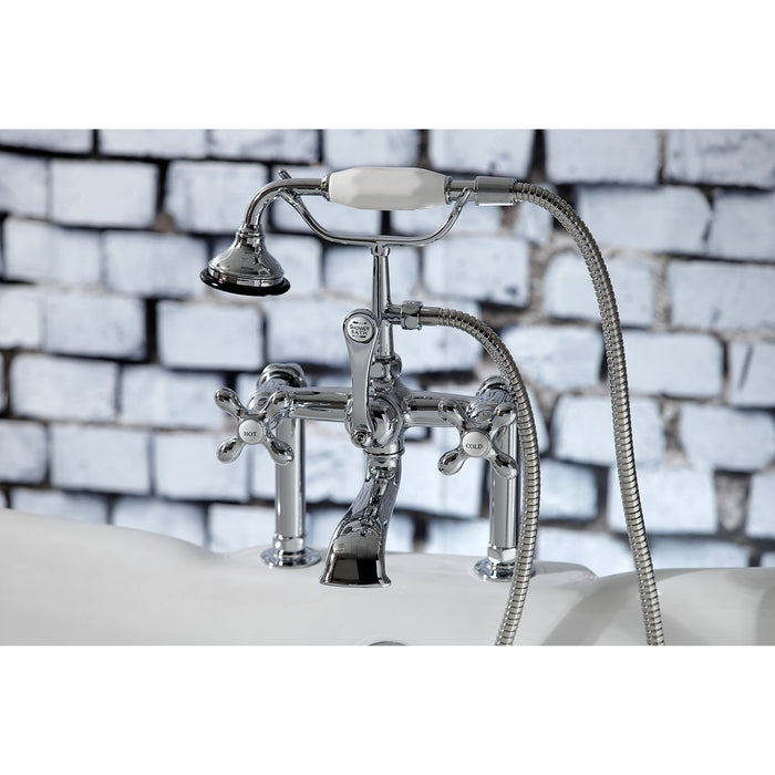 Kingston Heirloom AE110T1 - Aqua Vintage Three-Handle 2-Hole Deck-Mount Clawfoot Tub Faucet with Hand Shower, Polished Chrome