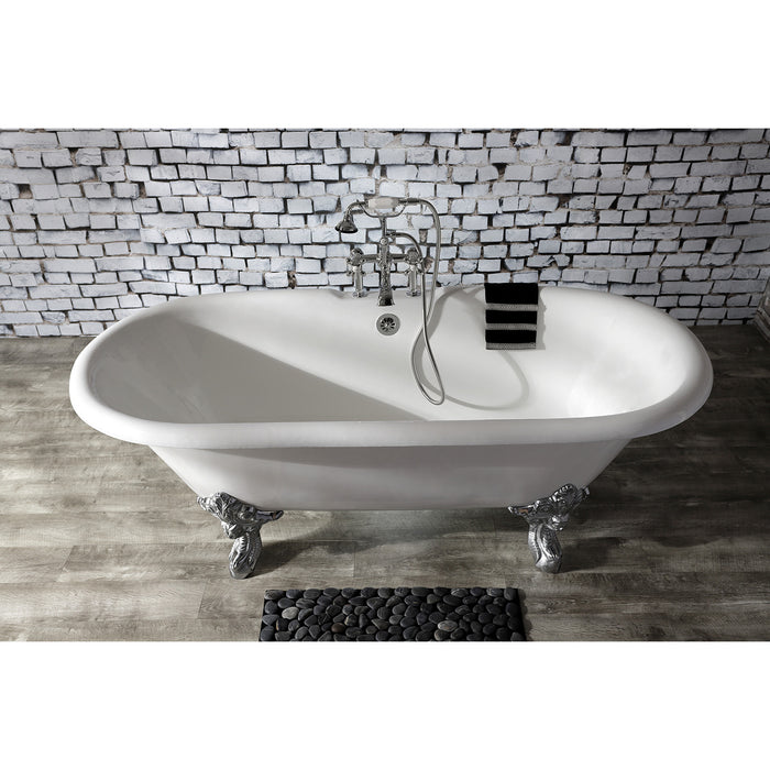 Kingston Heirloom AE110T1 - Aqua Vintage Three-Handle 2-Hole Deck-Mount Clawfoot Tub Faucet with Hand Shower, Polished Chrome