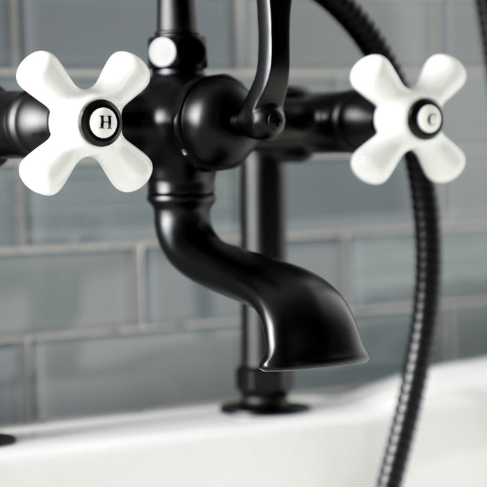 Kingston Heirloom AE111T0 - Aqua Vintage Three-Handle 2-Hole Deck-Mount Clawfoot Tub Faucet with Hand Shower, Matte Black