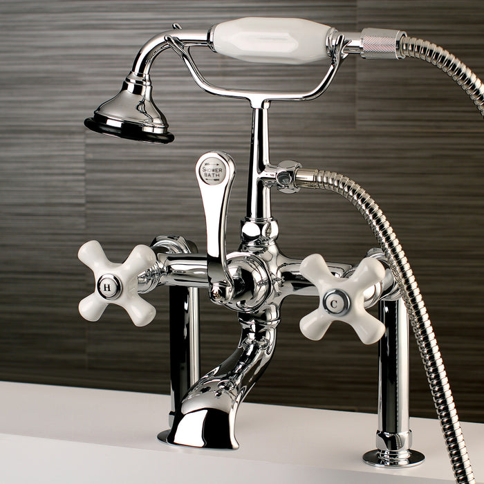 Kingston Heirloom AE112T1 - Aqua Vintage Three-Handle 2-Hole Deck-Mount Clawfoot Tub Faucet with Hand Shower, Polished Chrome