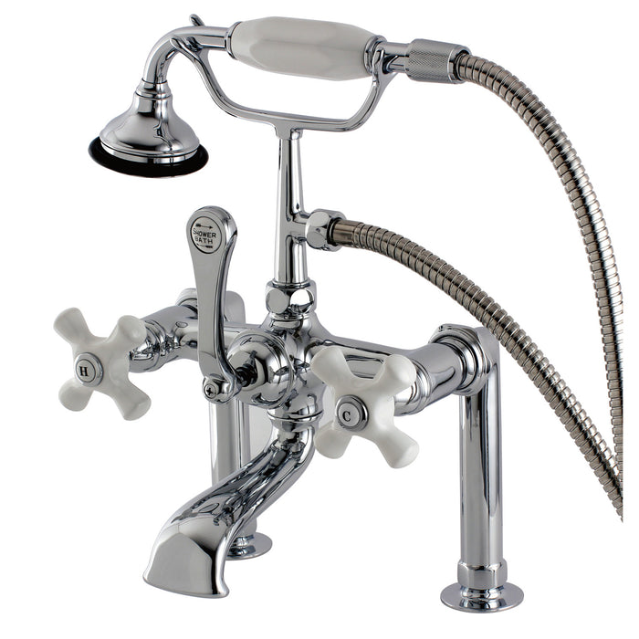 Kingston Heirloom AE112T1 - Aqua Vintage Three-Handle 2-Hole Deck-Mount Clawfoot Tub Faucet with Hand Shower, Polished Chrome