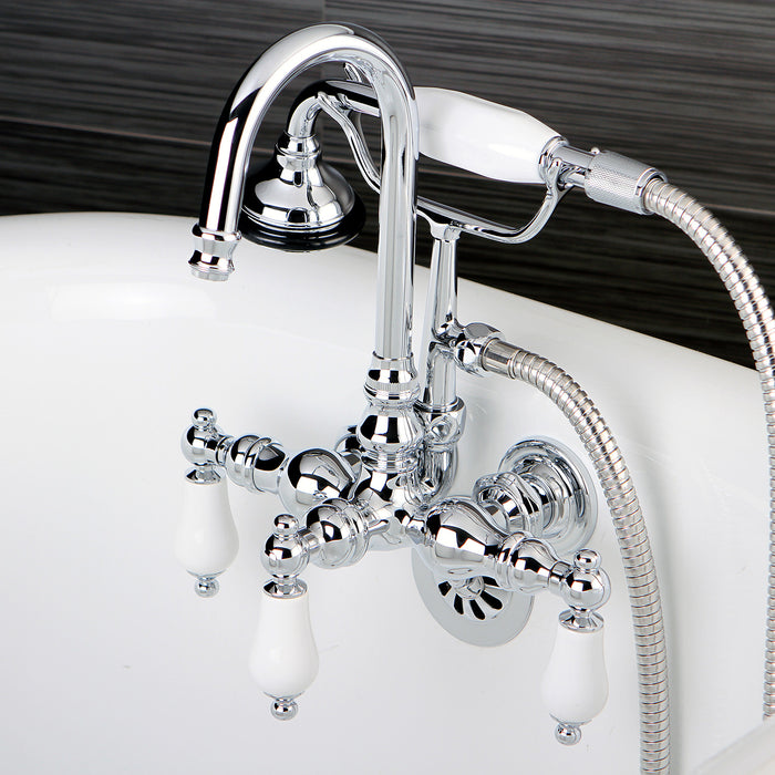 Kingston Heirloom AE12T1 - Aqua Vintage Three-Handle 2-Hole Tub Wall Mount Clawfoot Tub Faucet with Hand Shower, Polished Chrome