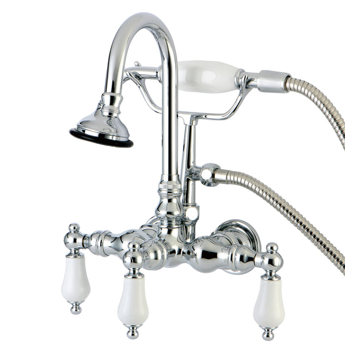 Kingston Heirloom AE12T1 - Aqua Vintage Three-Handle 2-Hole Tub Wall Mount Clawfoot Tub Faucet with Hand Shower, Polished Chrome