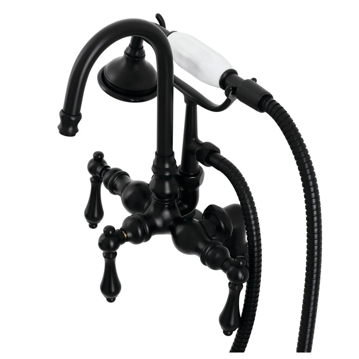 Kingston Tulare AE13T0 - Aqua Vintage Three-Handle 2-Hole Deck-Mount Clawfoot Tub Faucet with Hand Shower, Matte Black