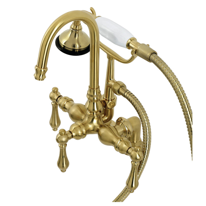 Kingston Tulare AE13T7 - Aqua Vintage Three-Handle 2-Hole Deck-Mount Clawfoot Tub Faucet with Hand Shower, Brushed Brass
