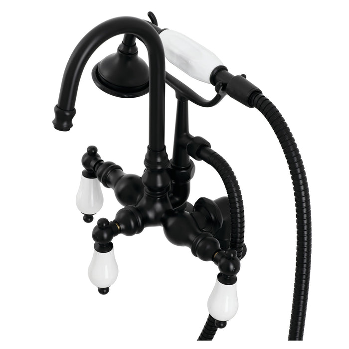 Kingston Heirloom AE15T0 - Aqua Vintage Three-Handle 2-Hole Deck-Mount Clawfoot Tub Faucet with Hand Shower, Matte Black