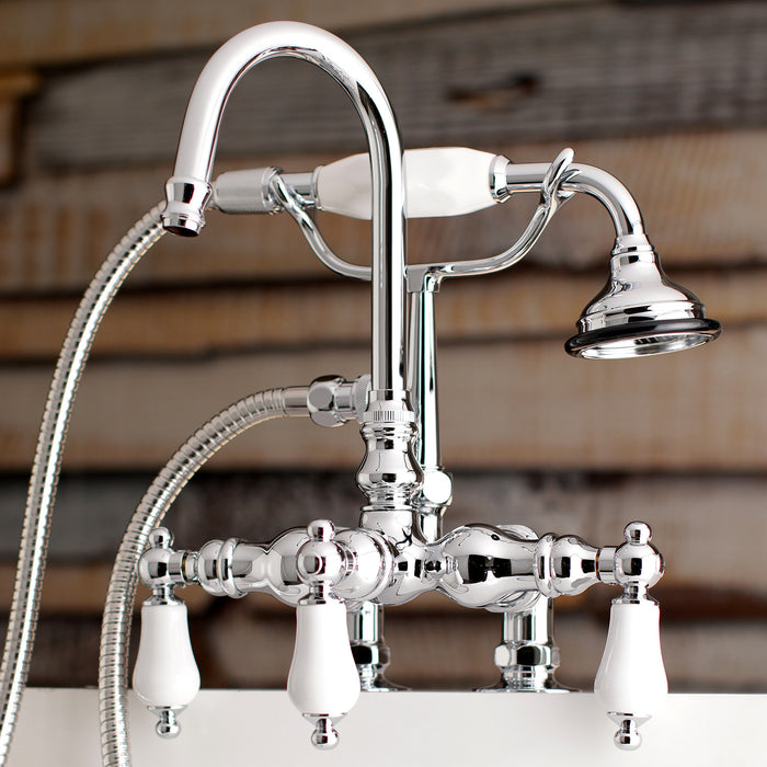 Kingston Heirloom AE16T1 - Aqua Vintage Three-Handle 2-Hole Deck-Mount Clawfoot Tub Faucet with Hand Shower, Polished Chrome