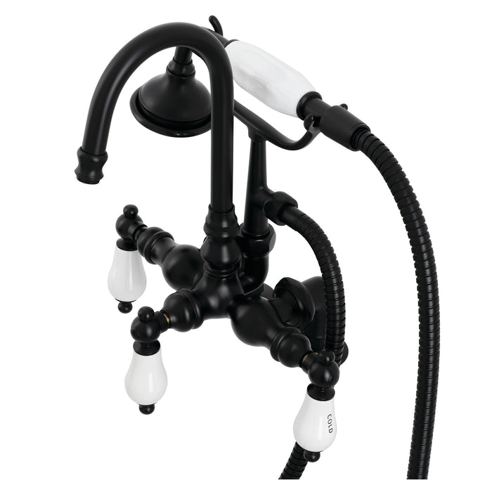 Kingston Heirloom AE17T0 - Aqua Vintage Three-Handle 2-Hole Deck-Mount Clawfoot Tub Faucet with Hand Shower, Matte Black