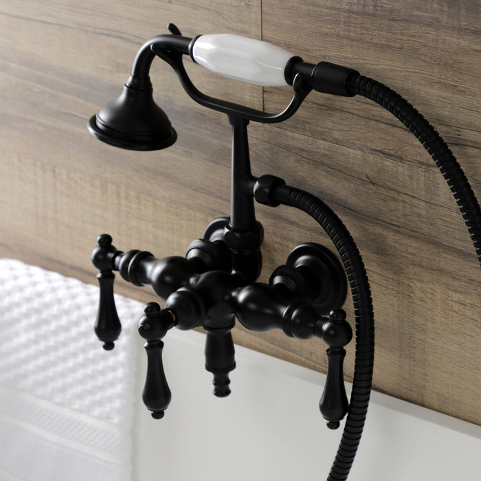Kingston Heirloom AE19T0 - Aqua Vintage Three-Handle 2-Hole Tub Wall Mount Clawfoot Tub Faucet with Hand Shower, Matte Black