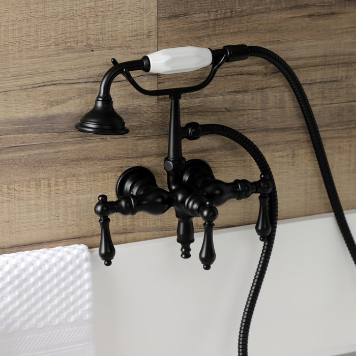 Kingston Heirloom AE19T0 - Aqua Vintage Three-Handle 2-Hole Tub Wall Mount Clawfoot Tub Faucet with Hand Shower, Matte Black