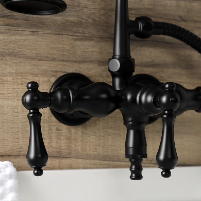 Kingston Heirloom AE19T0 - Aqua Vintage Three-Handle 2-Hole Tub Wall Mount Clawfoot Tub Faucet with Hand Shower, Matte Black