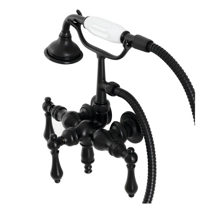 Kingston Heirloom AE19T0 - Aqua Vintage Three-Handle 2-Hole Tub Wall Mount Clawfoot Tub Faucet with Hand Shower, Matte Black